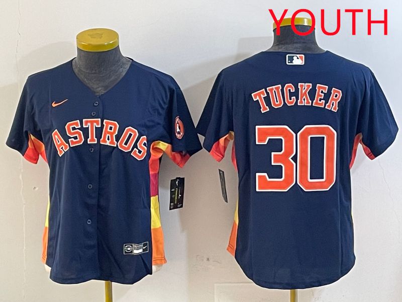 Youth Houston Astros 30 Tucker Blue City Edition 2025 Nike MLB Jersey style 1